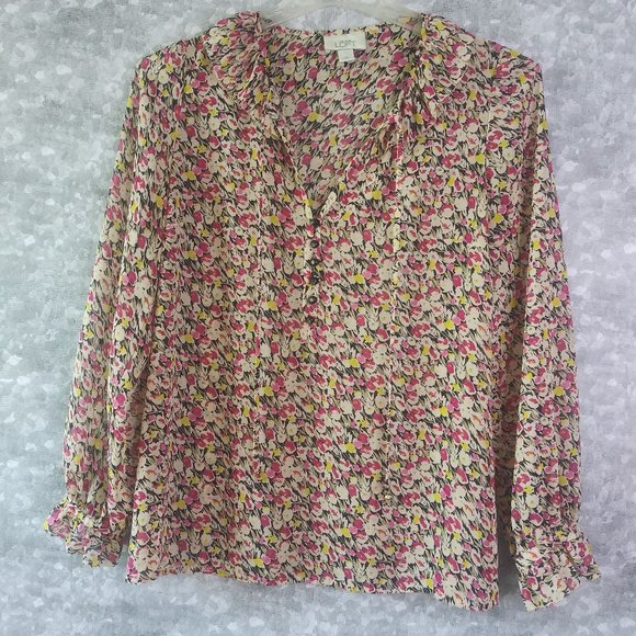 LOFT Tops - Ann Taylor LOFT sheer top floral long sleeve ruffled blouse size M